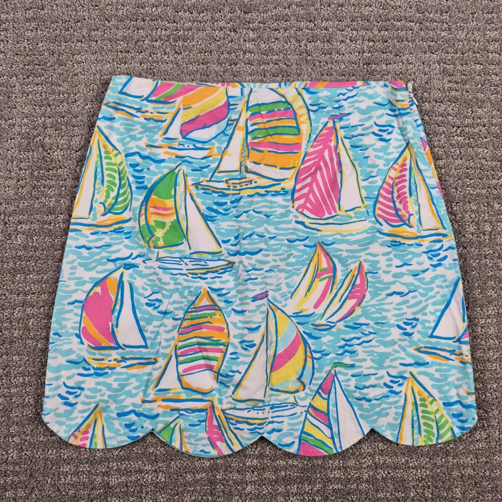 Lilly Pulitzer Skirt Womens 2 Blue Lynnie Mini You Gotta Regetta Nautical Print